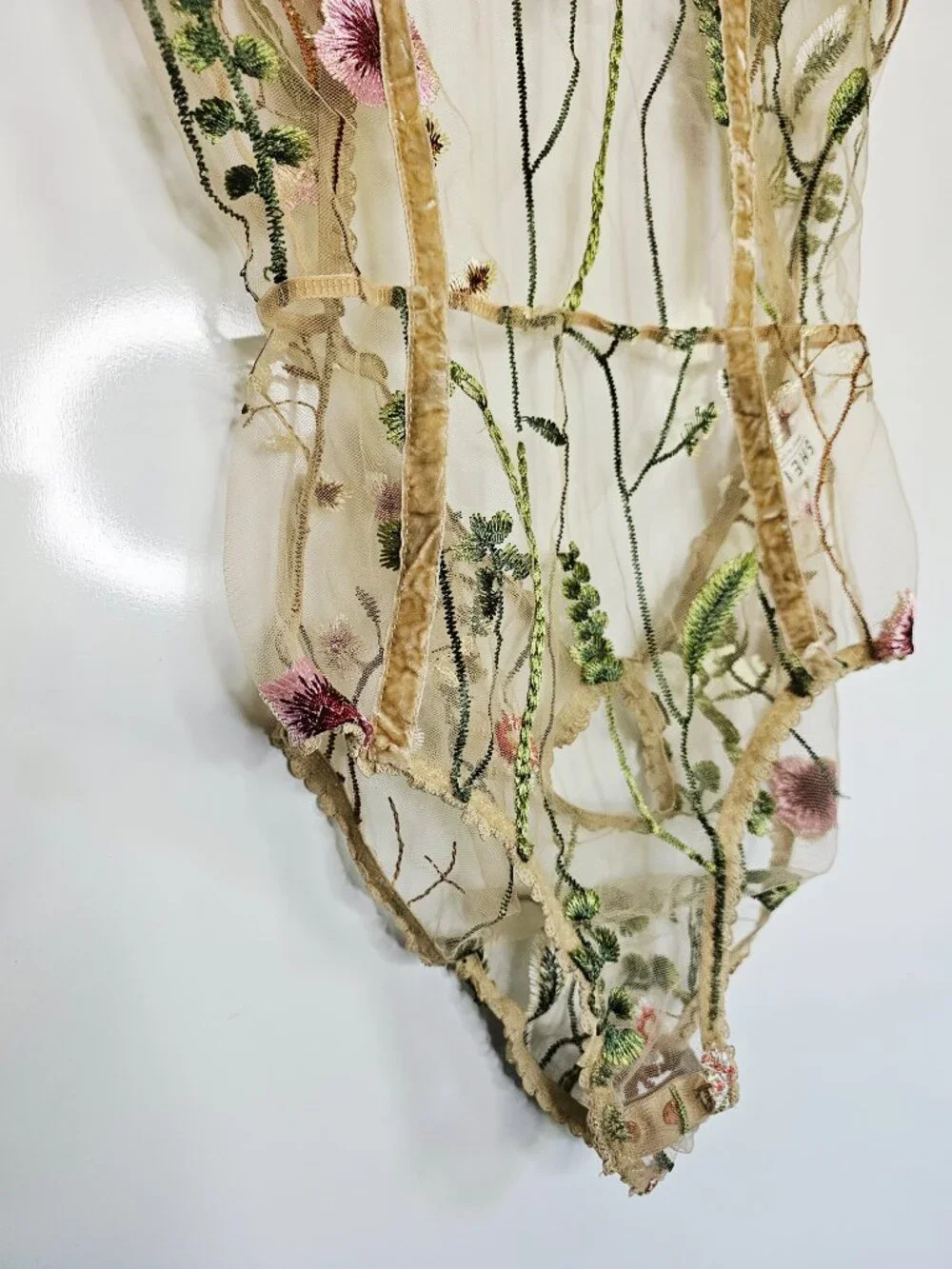 Beautiful Sheer Floral Embroidered Teddy Lingerie Small
